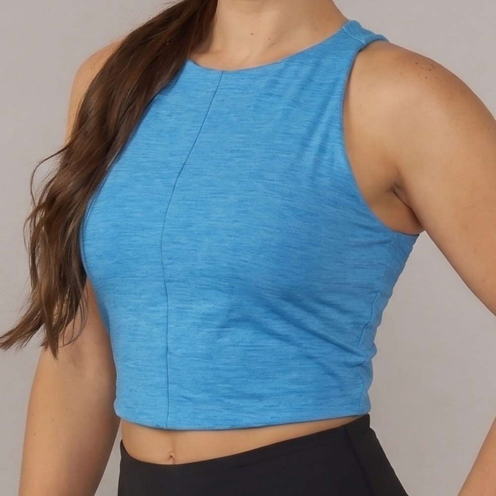 Torrid Active Blue Heathered Racerback Crop Tank Top Large High Neck Gym